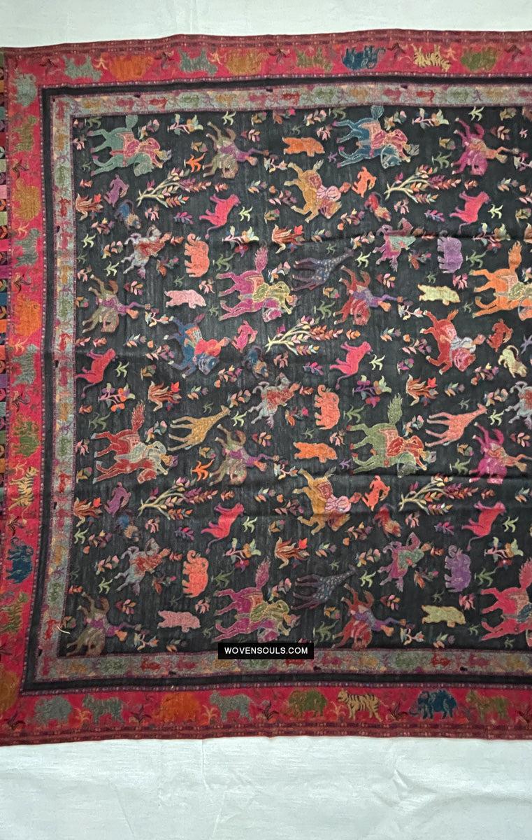 1696 SOLD Figurative Hunting Shawl from Kashmir-WOVENSOULS Antique Textiles &amp; Art Gallery