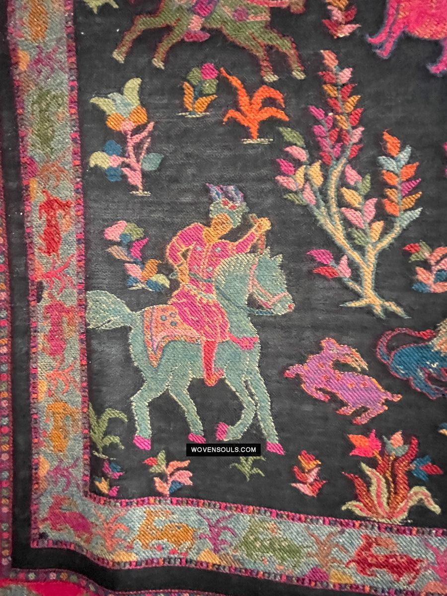 1696 SOLD Figurative Hunting Shawl from Kashmir-WOVENSOULS Antique Textiles &amp; Art Gallery