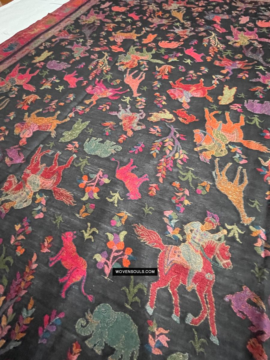 1696 SOLD Figurative Hunting Shawl from Kashmir-WOVENSOULS Antique Textiles &amp; Art Gallery