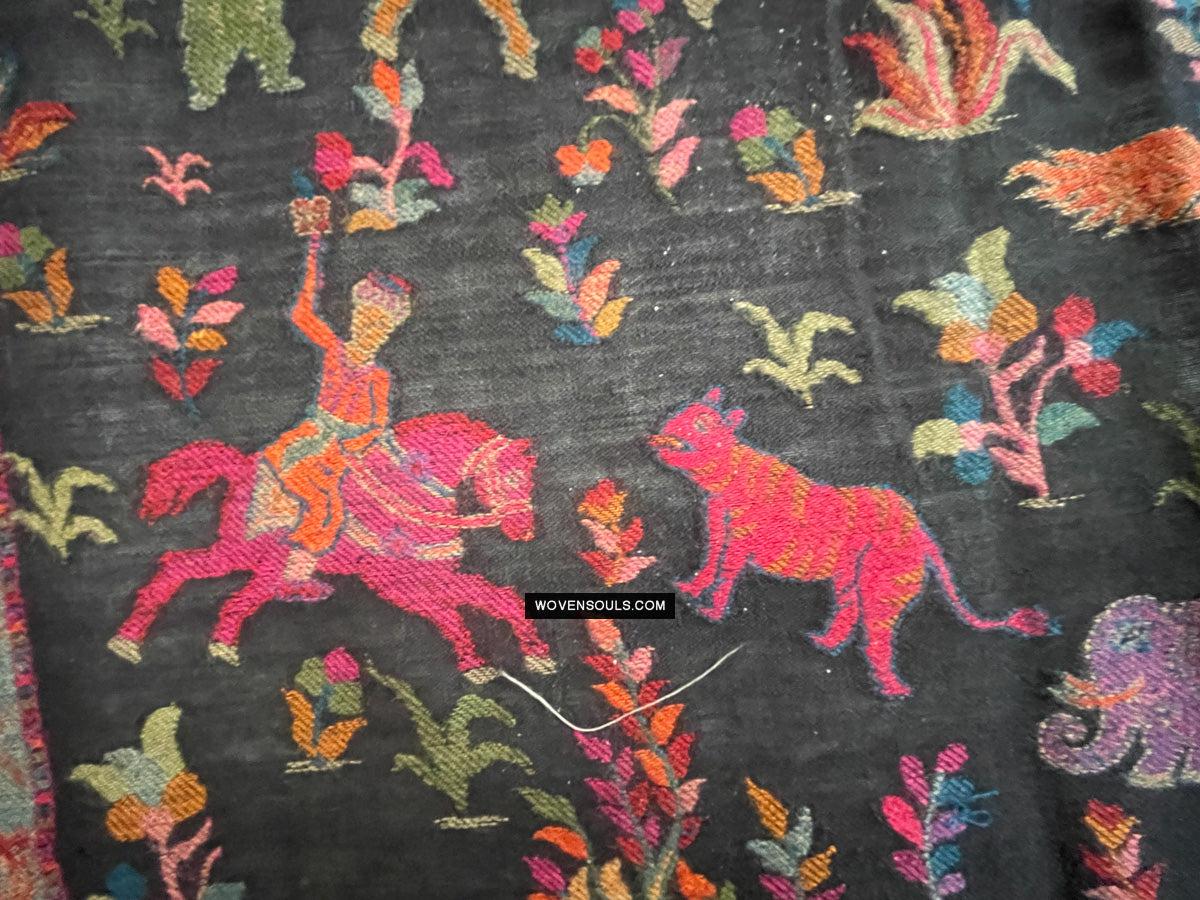 1696 SOLD Figurative Hunting Shawl from Kashmir-WOVENSOULS Antique Textiles &amp; Art Gallery