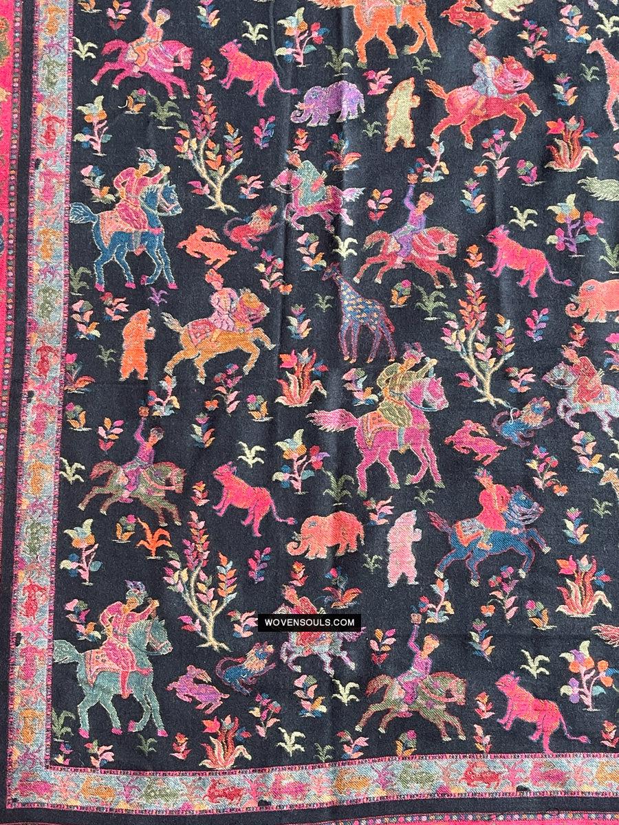 1696 SOLD Figurative Hunting Shawl from Kashmir-WOVENSOULS Antique Textiles &amp; Art Gallery