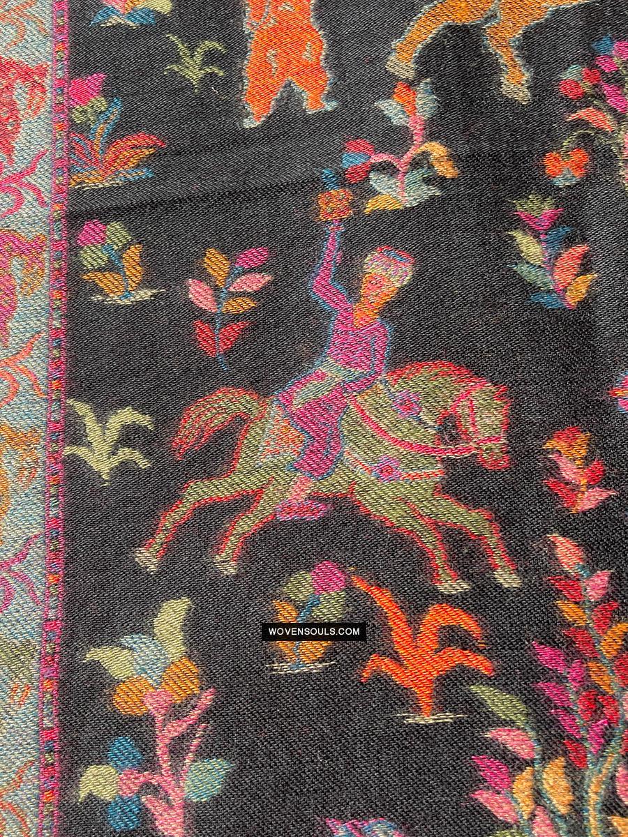 1696 SOLD Figurative Hunting Shawl from Kashmir-WOVENSOULS Antique Textiles &amp; Art Gallery