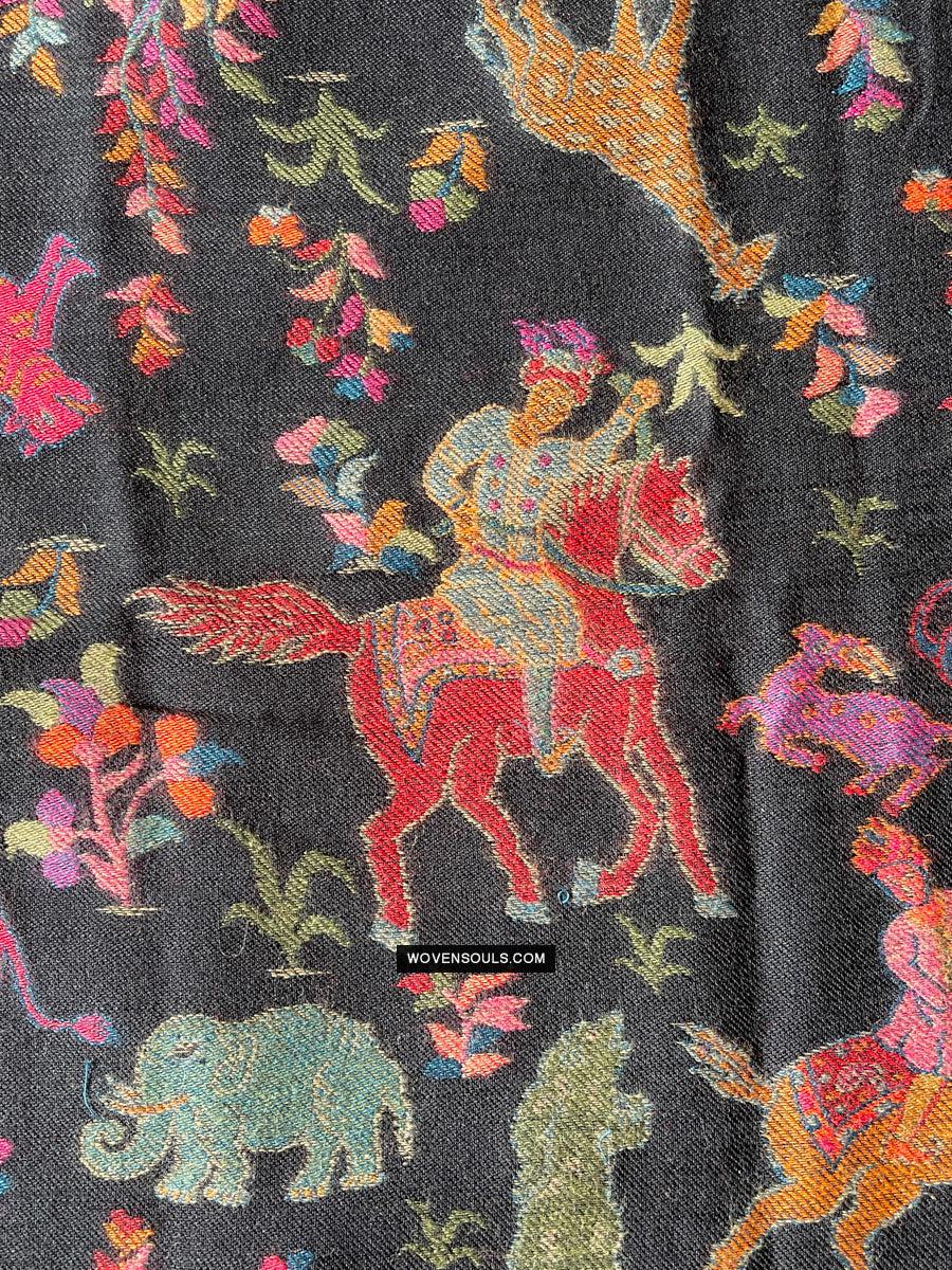 1696 SOLD Figurative Hunting Shawl from Kashmir-WOVENSOULS Antique Textiles &amp; Art Gallery