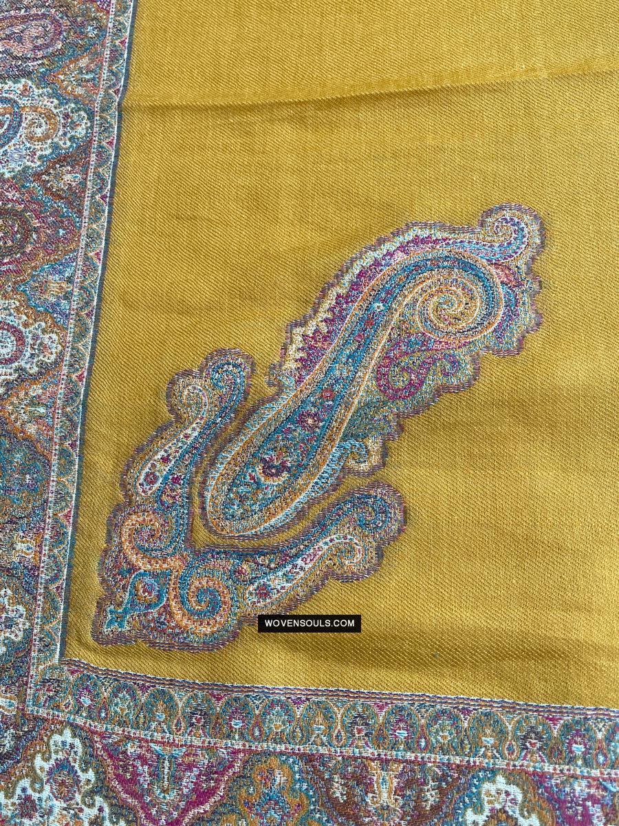 1697 SOLD Exquisite Burnt Yellow Boteh Shawl from Kashmir - Recently Made-WOVENSOULS Antique Textiles &amp; Art Gallery