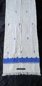 1698 White Embroidered Stole Shawl from Kashmir-WOVENSOULS Antique Textiles &amp; Art Gallery