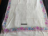 1699 White Embroidered Stole Shawl from Kashmir-WOVENSOULS Antique Textiles &amp; Art Gallery