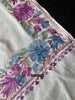 1699 White Embroidered Stole Shawl from Kashmir-WOVENSOULS Antique Textiles &amp; Art Gallery