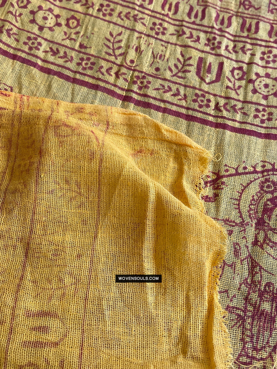 1700 Rare Namawali Block Printed Assamese Gamchaa-WOVENSOULS Antique Textiles &amp; Art Gallery