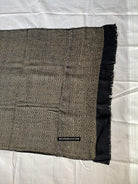 1703 Black Beige Herringbone Weave Shawl w Pashm-WOVENSOULS Antique Textiles &amp; Art Gallery