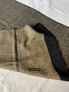 1703 Black Beige Herringbone Weave Shawl w Pashm-WOVENSOULS Antique Textiles &amp; Art Gallery