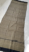 1703 Black Beige Herringbone Weave Shawl w Pashm-WOVENSOULS Antique Textiles &amp; Art Gallery