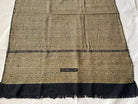 1703 Black Beige Herringbone Weave Shawl w Pashm-WOVENSOULS Antique Textiles &amp; Art Gallery