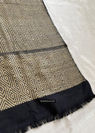 1703 Black Beige Herringbone Weave Shawl w Pashm-WOVENSOULS Antique Textiles &amp; Art Gallery