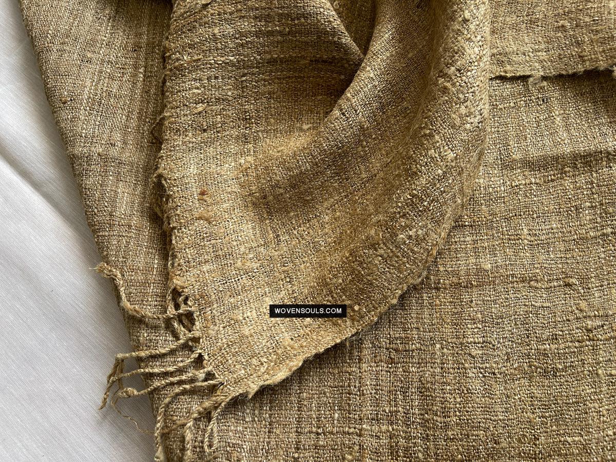 1705 SOLD Heavy Handspun Handwoven Raw Silk Beige Shawl-WOVENSOULS Antique Textiles &amp; Art Gallery