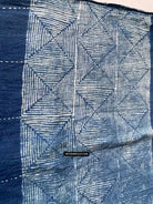 1706 Indigo Stole with Geometric Batik Print-WOVENSOULS Antique Textiles &amp; Art Gallery