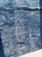 1706 Indigo Stole with Geometric Batik Print-WOVENSOULS Antique Textiles &amp; Art Gallery