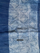 1706 Indigo Stole with Geometric Batik Print-WOVENSOULS Antique Textiles &amp; Art Gallery