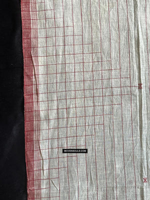 1707 White Handloom Cotton Stole with Geometric Weave-WOVENSOULS Antique Textiles &amp; Art Gallery