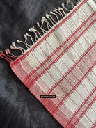 1707 White Handloom Cotton Stole with Geometric Weave-WOVENSOULS Antique Textiles &amp; Art Gallery