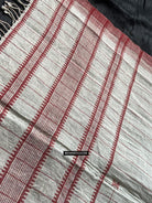 1707 White Handloom Cotton Stole with Geometric Weave-WOVENSOULS Antique Textiles &amp; Art Gallery