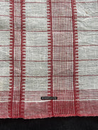 1707 White Handloom Cotton Stole with Geometric Weave-WOVENSOULS Antique Textiles &amp; Art Gallery