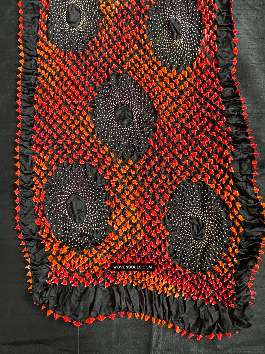 1709 Rajasthan Bandhani Bandhini Bandhej Sillk Tie-Dye Shawl Stole-WOVENSOULS Antique Textiles &amp; Art Gallery