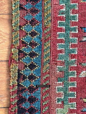 1712 Antique Caucasian Yellow Zileh / Sileh Embroidered Flatweave Soumac Rug-WOVENSOULS Antique Textiles &amp; Art Gallery