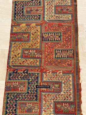 1712 Antique Caucasian Yellow Zileh / Sileh Embroidered Flatweave Soumac Rug-WOVENSOULS Antique Textiles &amp; Art Gallery