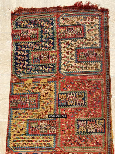 1712 Antique Caucasian Yellow Zileh / Sileh Embroidered Flatweave Soumac Rug-WOVENSOULS Antique Textiles & Art Gallery