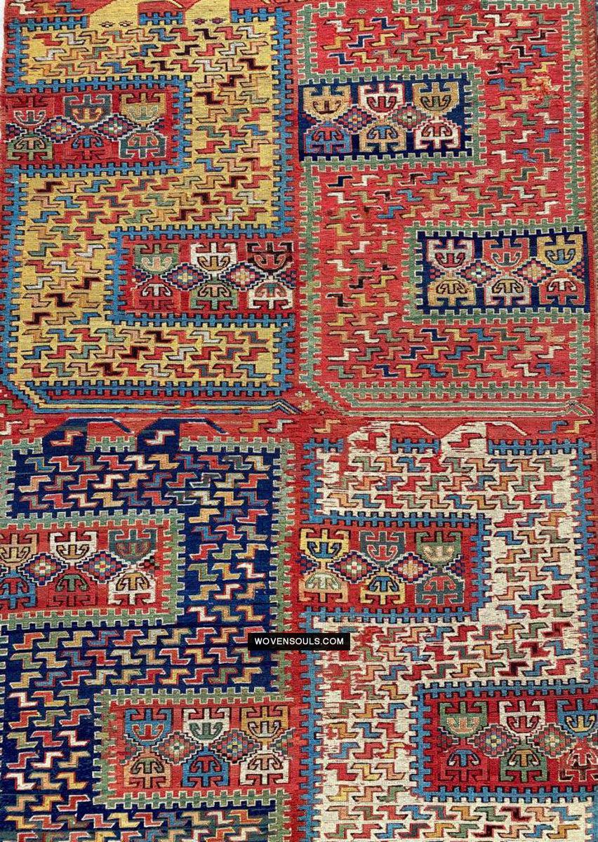 1712 Antique Caucasian Yellow Zileh / Sileh Embroidered Flatweave Soumac Rug-WOVENSOULS Antique Textiles &amp; Art Gallery