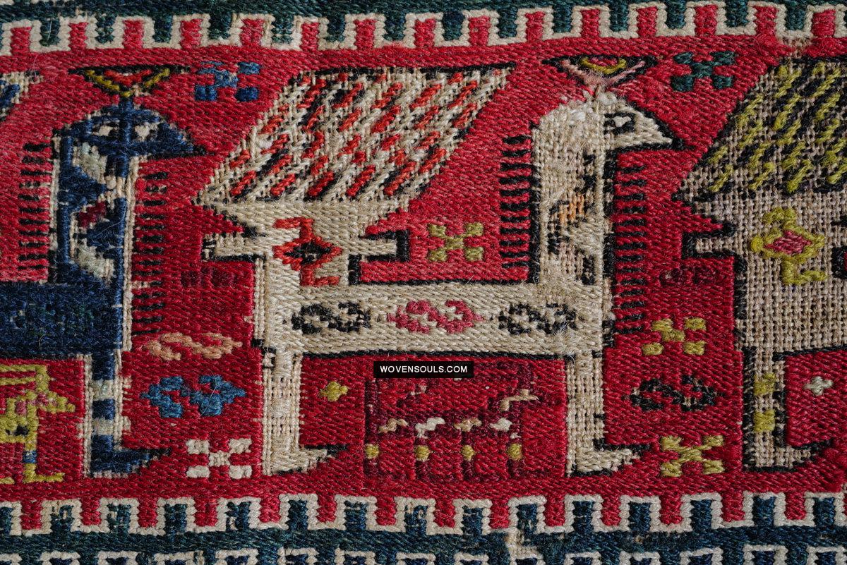 1713 Antique Caucasian Zoomorphic Zileh / Sileh Embroidered Flatweave Soumac Rug-WOVENSOULS Antique Textiles &amp; Art Gallery