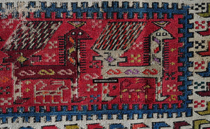 1713 Antique Caucasian Zoomorphic Zileh / Sileh Embroidered Flatweave Soumac Rug-WOVENSOULS Antique Textiles &amp; Art Gallery