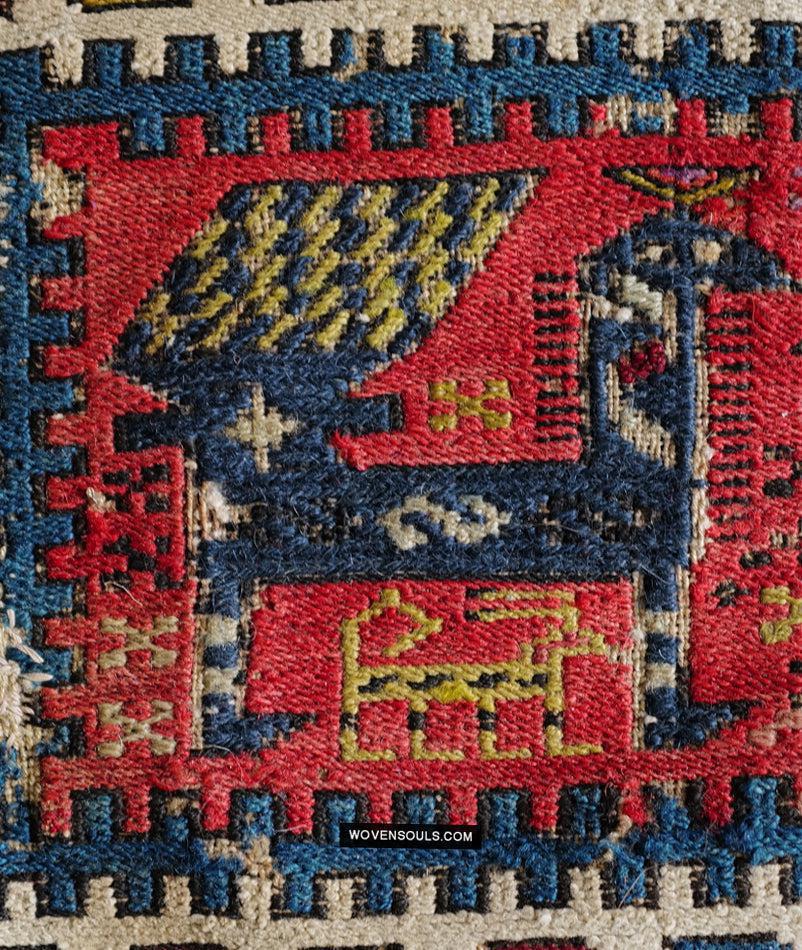 1713 Antique Caucasian Zoomorphic Zileh / Sileh Embroidered Flatweave Soumac Rug-WOVENSOULS Antique Textiles &amp; Art Gallery