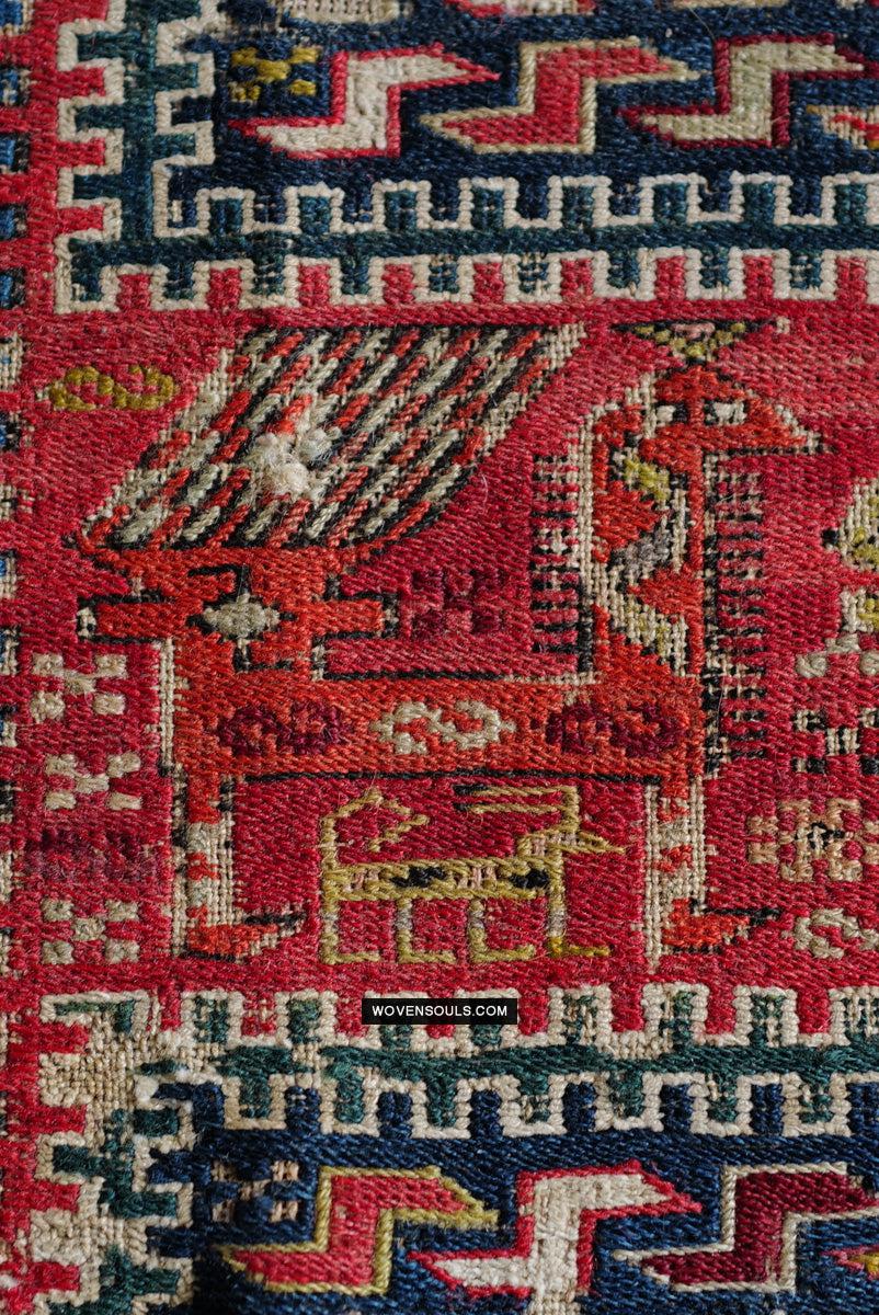 1713 Antique Caucasian Zoomorphic Zileh / Sileh Embroidered Flatweave Soumac Rug-WOVENSOULS Antique Textiles &amp; Art Gallery