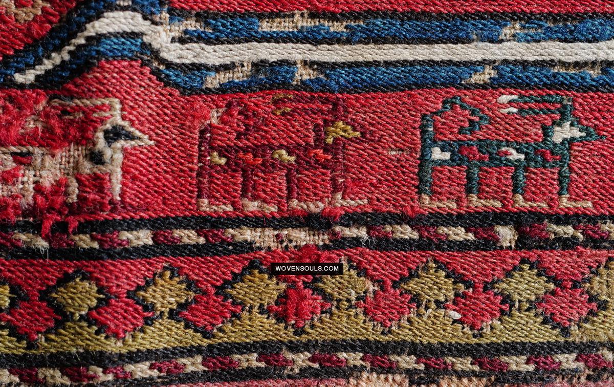 1713 Antique Caucasian Zoomorphic Zileh / Sileh Embroidered Flatweave Soumac Rug-WOVENSOULS Antique Textiles &amp; Art Gallery