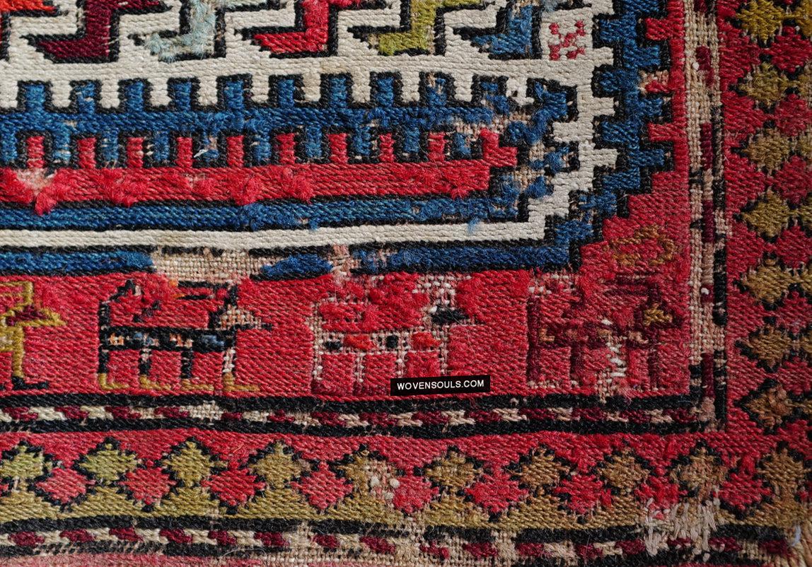 1713 Antique Caucasian Zoomorphic Zileh / Sileh Embroidered Flatweave Soumac Rug-WOVENSOULS Antique Textiles &amp; Art Gallery