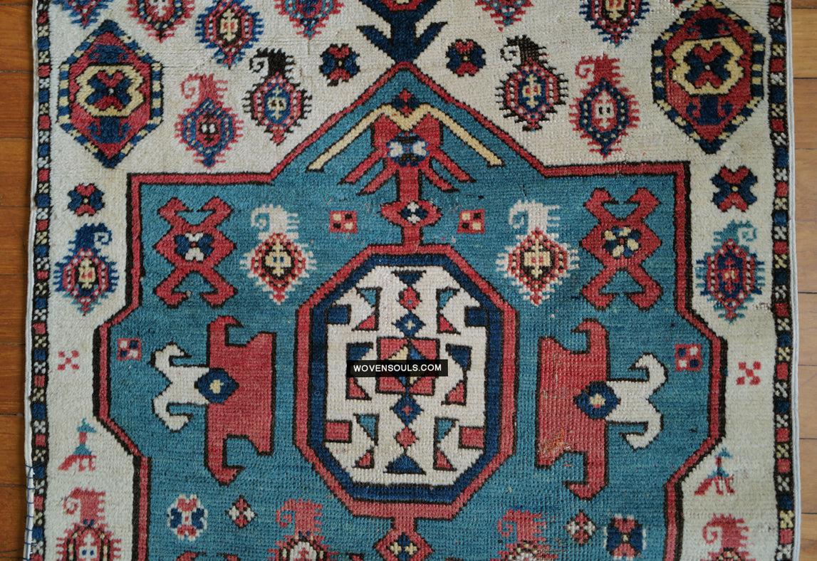 1718 Antique White Field Caucasian Village Rug with Birds & Boteh-WOVENSOULS Antique Textiles &amp; Art Gallery