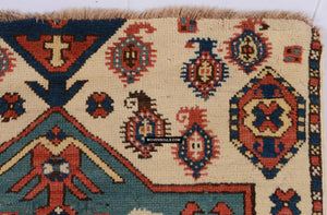 1718 Antique White Field Caucasian Village Rug with Birds & Boteh-WOVENSOULS Antique Textiles &amp; Art Gallery