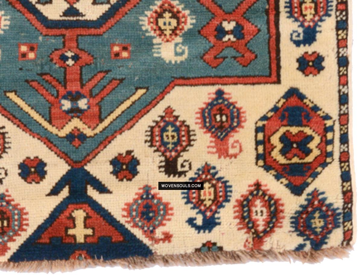 1718 Antique White Field Caucasian Village Rug with Birds & Boteh-WOVENSOULS Antique Textiles &amp; Art Gallery