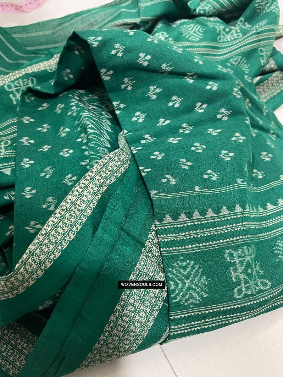 1720 Green Ikat Cotton Handloom Shawl Odisha-WOVENSOULS Antique Textiles &amp; Art Gallery