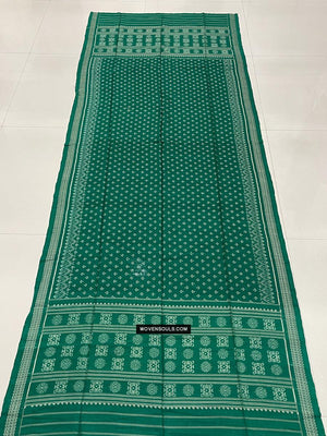 1720 Green Ikat Cotton Handloom Shawl Odisha-WOVENSOULS Antique Textiles &amp; Art Gallery
