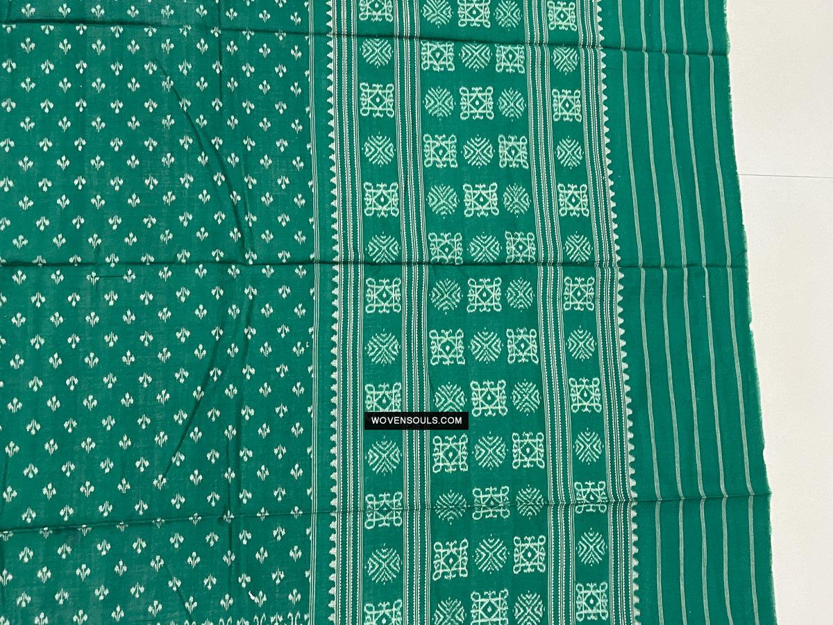 1720 Green Ikat Cotton Handloom Shawl Odisha-WOVENSOULS Antique Textiles &amp; Art Gallery