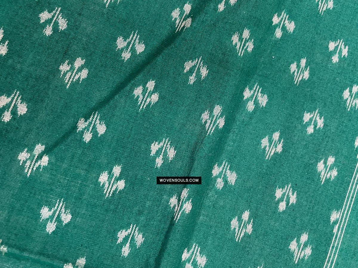 1720 Green Ikat Cotton Handloom Shawl Odisha-WOVENSOULS Antique Textiles &amp; Art Gallery