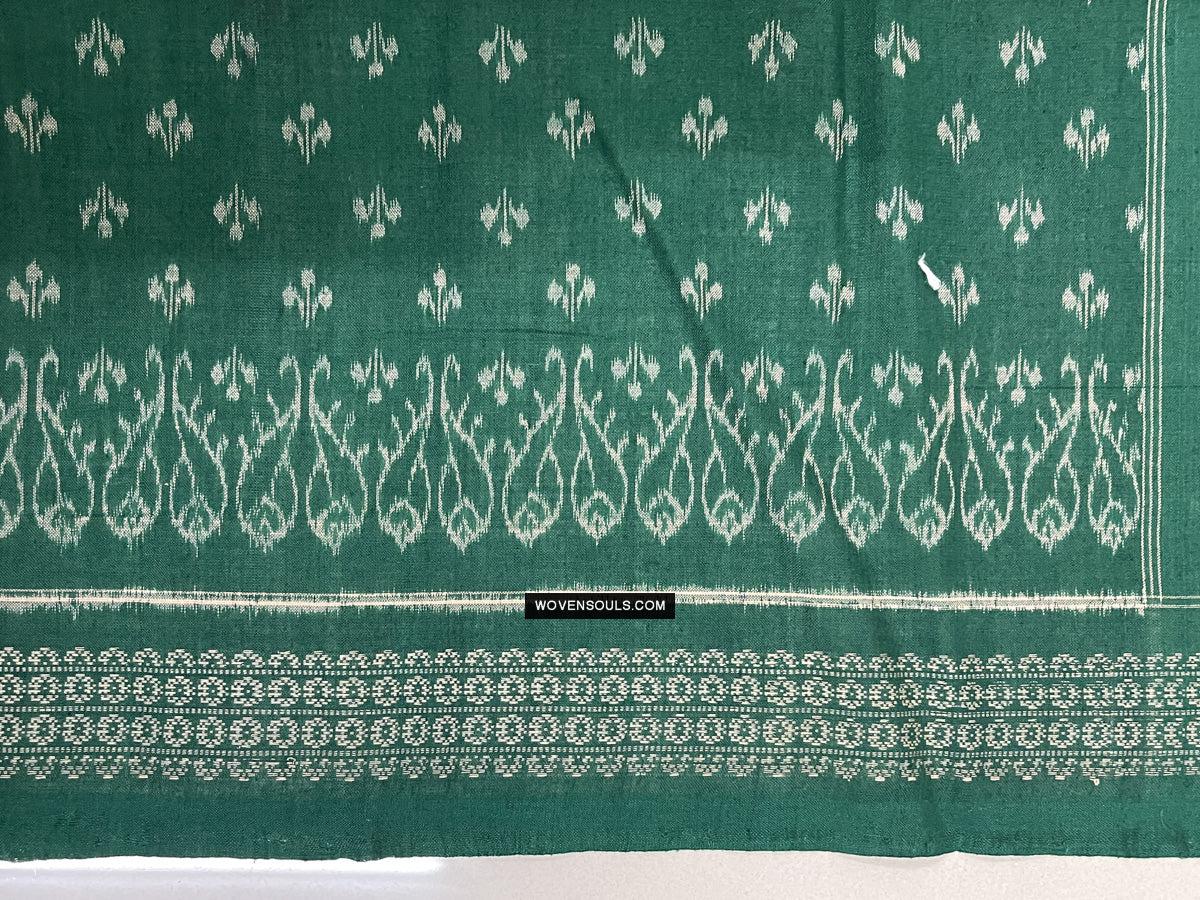 1720 Green Ikat Cotton Handloom Shawl Odisha-WOVENSOULS Antique Textiles &amp; Art Gallery