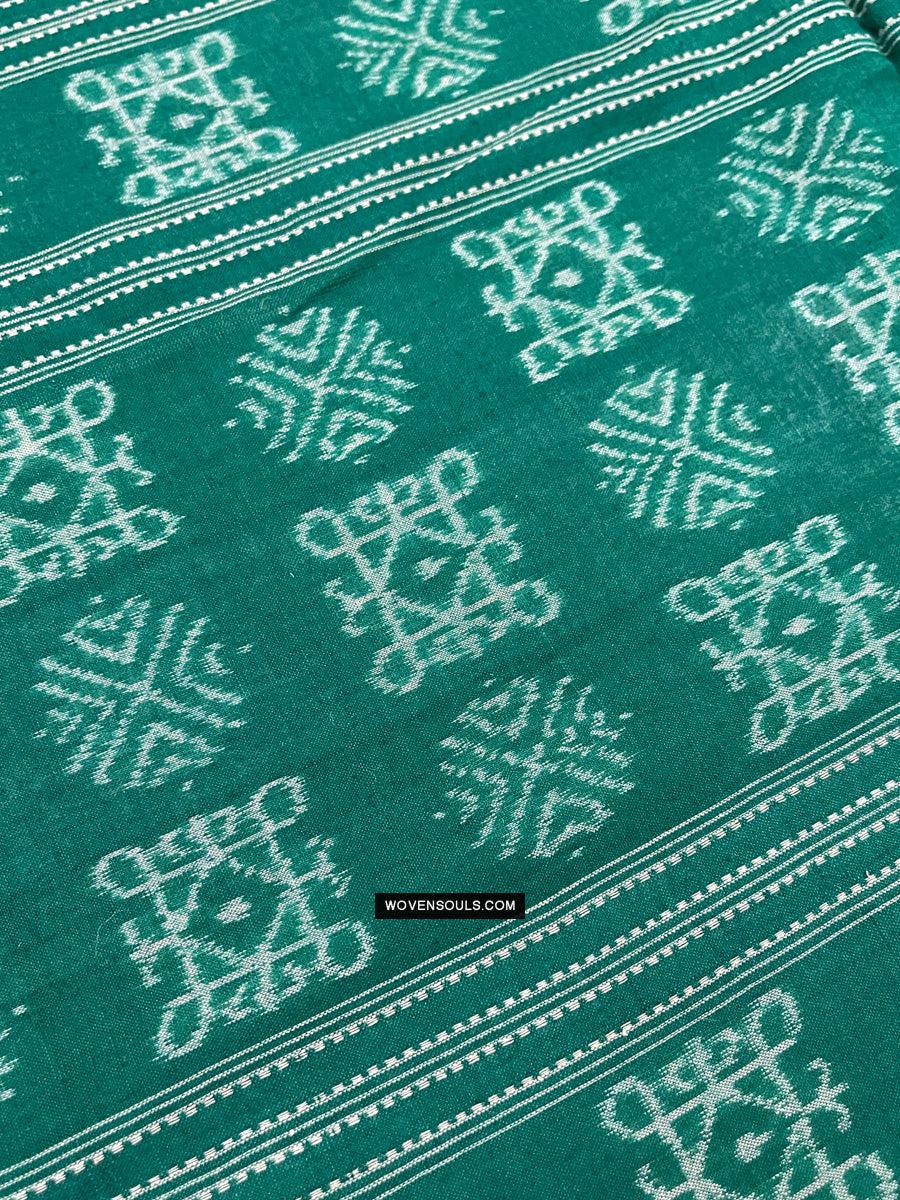 1720 Green Ikat Cotton Handloom Shawl Odisha-WOVENSOULS Antique Textiles &amp; Art Gallery