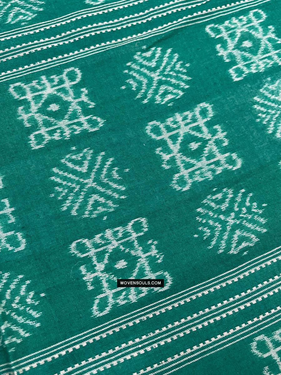 1720 Green Ikat Cotton Handloom Shawl Odisha-WOVENSOULS Antique Textiles &amp; Art Gallery