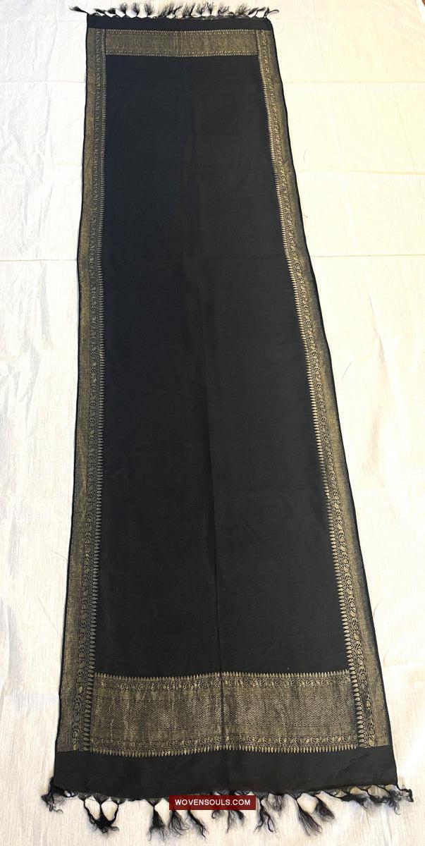 1726 Black Banarasi Silk Stole Scarf-WOVENSOULS Antique Textiles &amp; Art Gallery