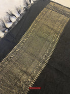 1726 Black Banarasi Silk Stole Scarf-WOVENSOULS Antique Textiles &amp; Art Gallery