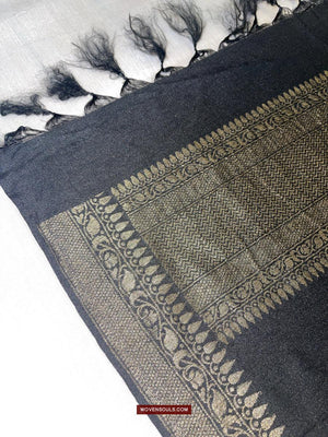 1726 Black Banarasi Silk Stole Scarf-WOVENSOULS Antique Textiles &amp; Art Gallery