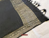 1726 Black Banarasi Silk Stole Scarf-WOVENSOULS Antique Textiles &amp; Art Gallery